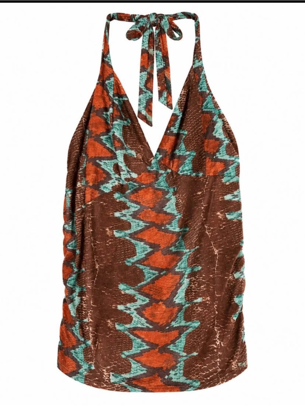 Source Unknown Brown, Orange & Teal Halter Top